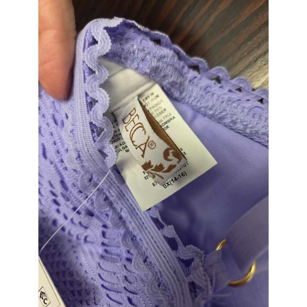 BECCA Color Play Crochet Plunge One Piece Swimsuit Size 14 16 OX Purple NWT - Picture 16 of 16